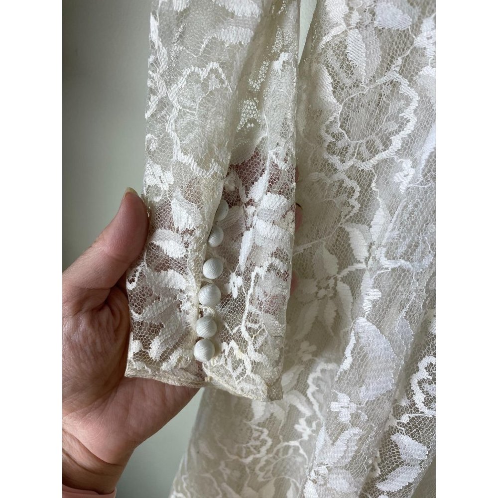 Vintage 1950s lace wedding dress ivory tea length - Picture 5 of 12